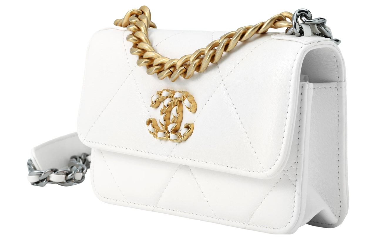 CHANEL 19Bag Shiny Lambskin Crossbody Bag, Shoulder Bag Women's White