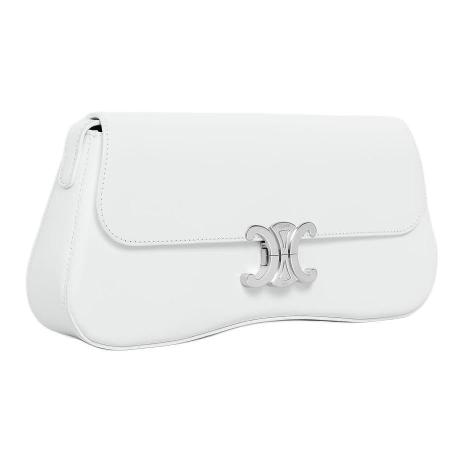 CELINE Shiny Cow Leather Handbag, Shoulder Bag Women's Ultimate White