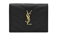SAINT LAURENT CASSANDRE Cow Leather Card Holder, Wallet Women's Black