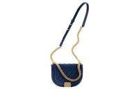 CHANEL 22A Early Autumn Velour Messenger Bag Flap Crossbody Bag Women's Dark Blue/Beige