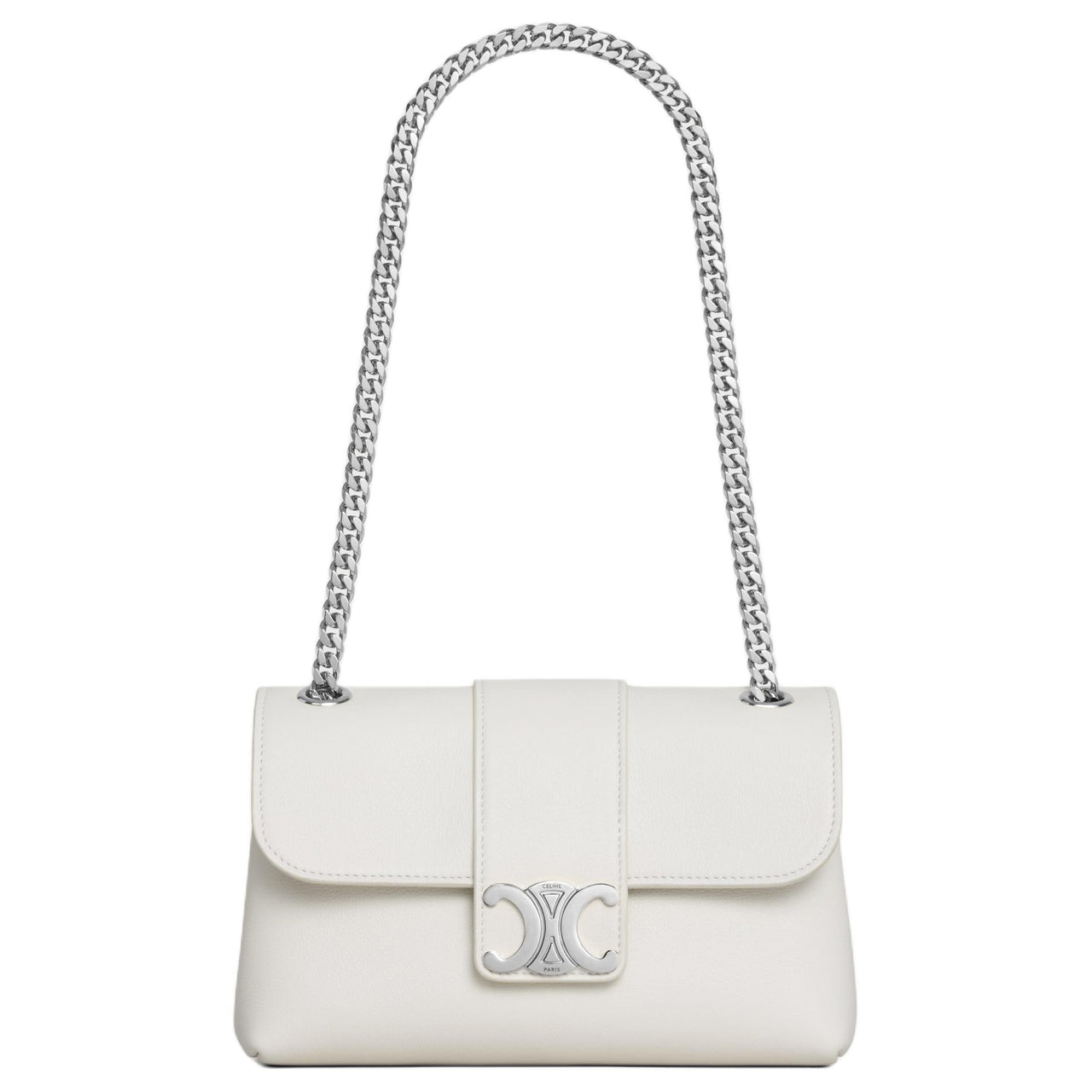 CELINE Calfskin Shoulder Bag Women's White