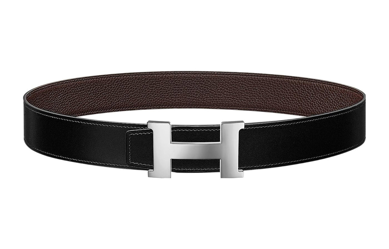 HERMES Leather Belts Men Black/Chocolate