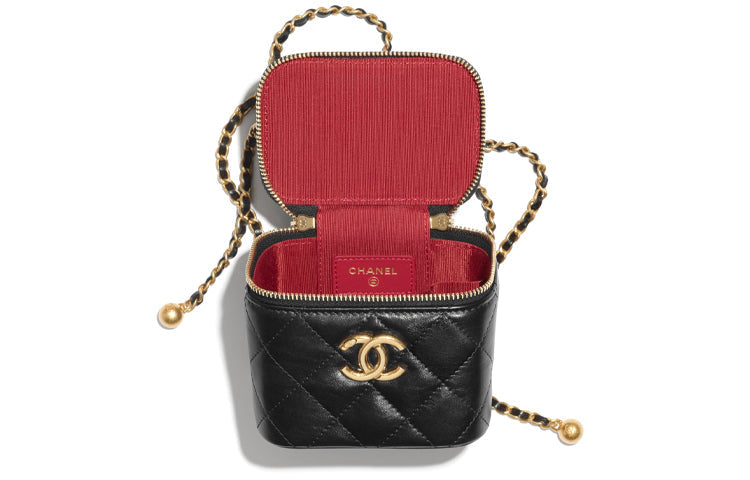 CHANEL Little Golden Ball Calfskin Box Bag, Flap Bag, Coin Purse, Shoulder Bag, Crossbody Bag Women's Black