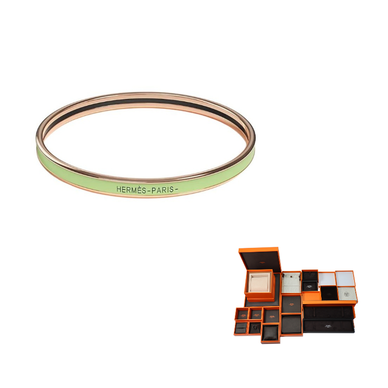 HERMES Enamel Rose Gold-Plated Metal Bangles Women's Bubble Green