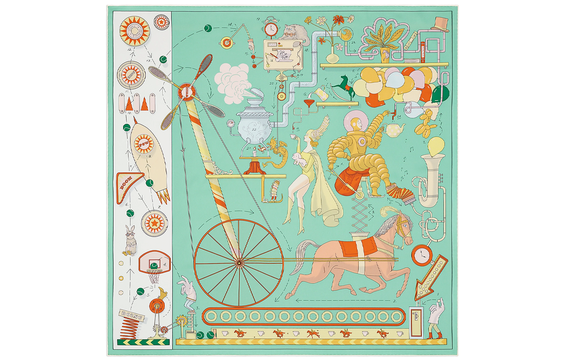 HERMES Silk Scarf Women's Jasper/White/Yellow