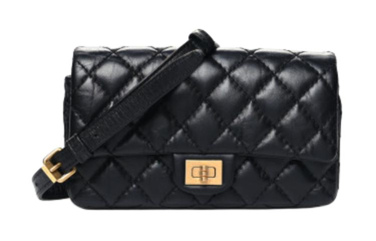 CHANEL 2.55 Calfskin Fanny Pack Handheld Crossbody Bag Shoulder Bag Women's Black