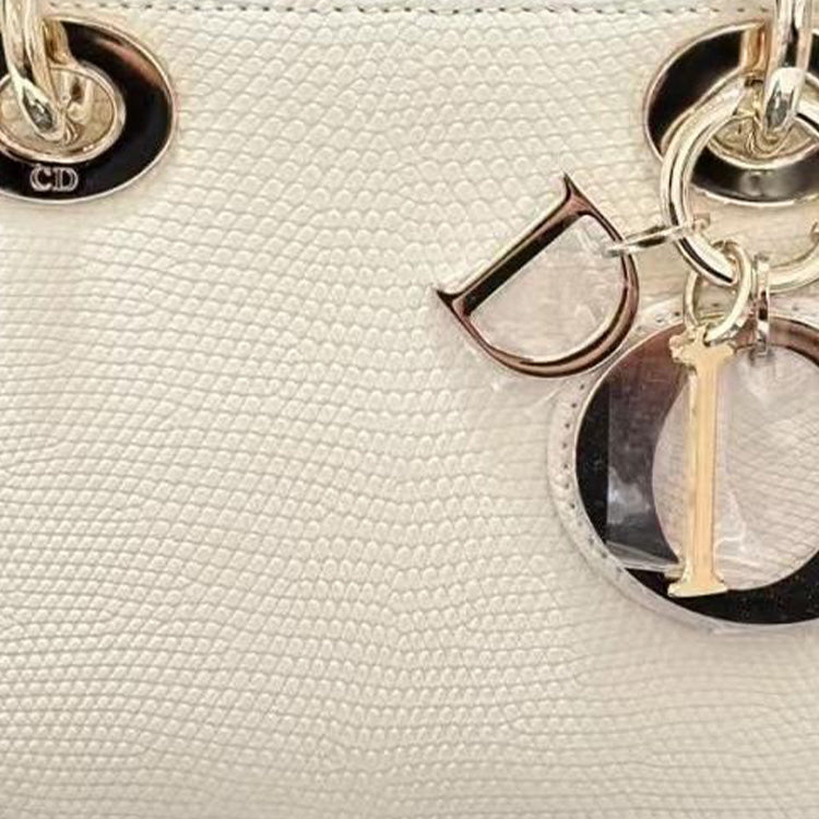 DIOR Lizard Skin Lady Dior Bag, Shoulder Bag, Crossbody Bag, Handbag Women's White