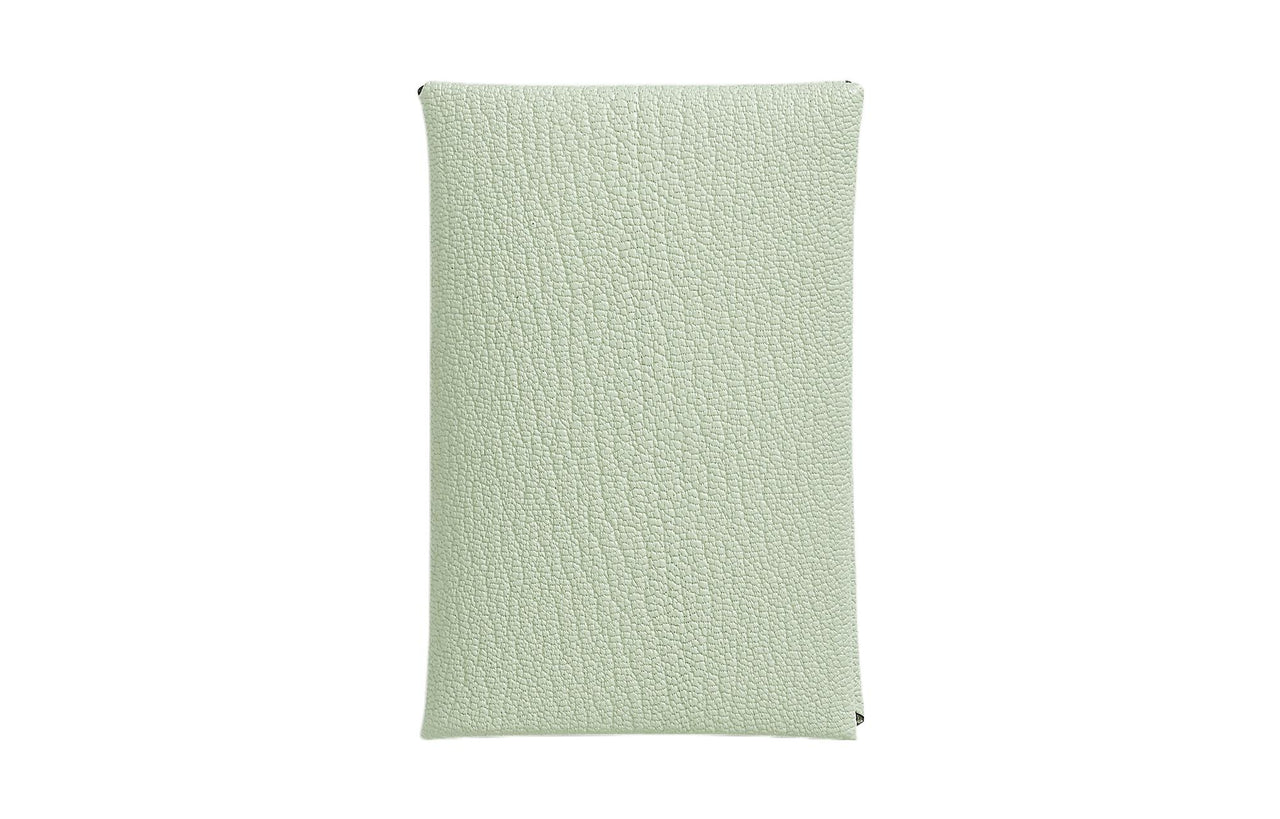 HERMES Calvi Mysore Goat Skin Wallet Coin Purse Card Holder Regular Women's Bubble Green/Wind-Style Blue