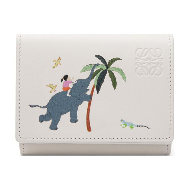 LOEWE Suna Fujita Collaboration Satin Calfskin Wallet Women's White