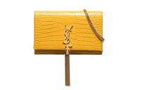 SAINT LAURENT KATE Shiny Cow Leather Wallet, Crossbody Bag, Shoulder Bag Mini Women's Yellow