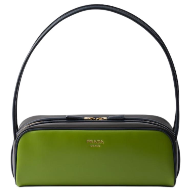 PRADA Calfskin Handbag, Shoulder Bag Regular Women's Fern Green & Ebony & Baltic Blue