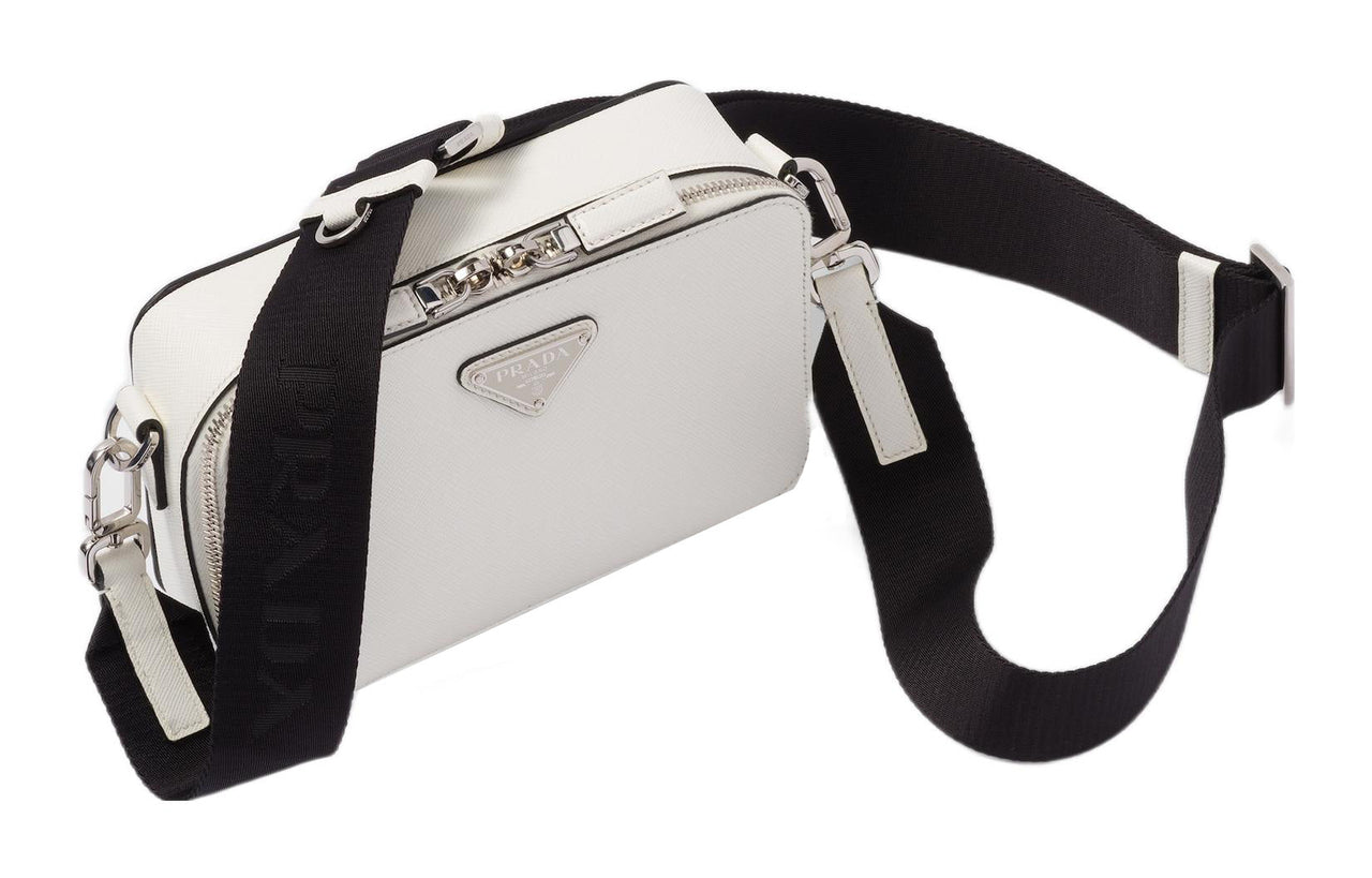 PRADA Brique Leather Shoulder Bag Crossbody Bag Men's White