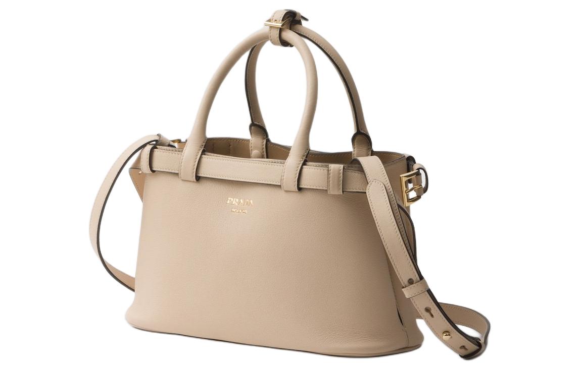 PRADA Leather Shoulder Bag Crossbody Bag Handbag Small Size Women's Light Beige