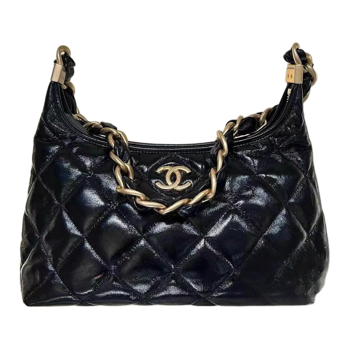 CHANEL Lambskin One Shoulder Handbag Medium Size Women's Black
