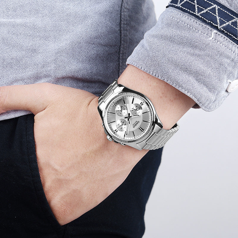 CASIO Waterproof Stainless Steel Strap Quartz Mens White Analog MTP-1375D-7AVDF