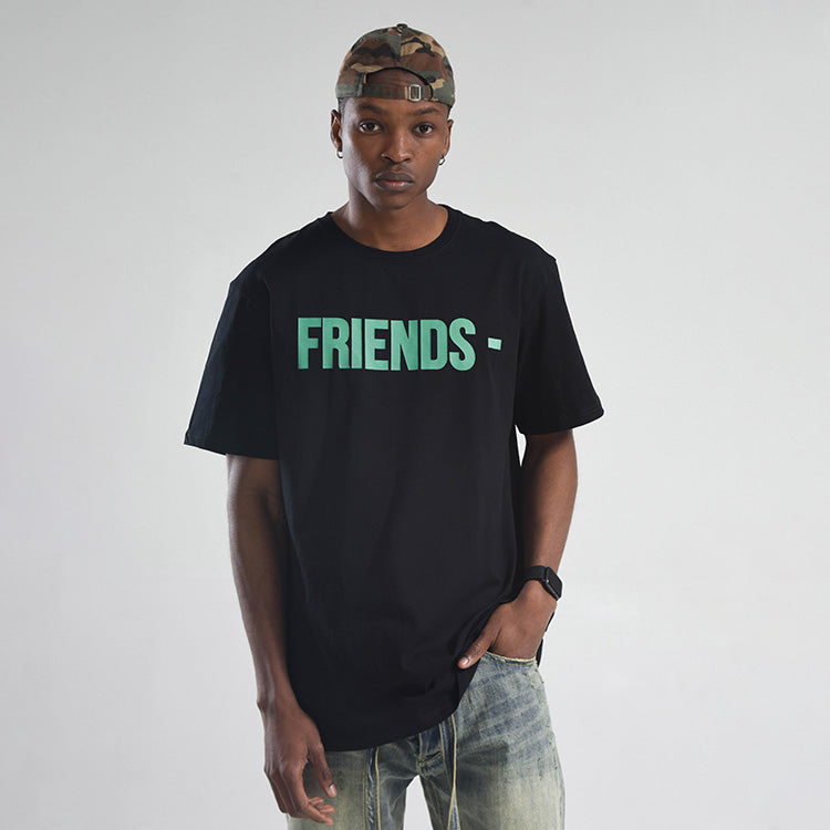 VLONE Friends Back Large Logo Printing Couple Style Short Sleeve Black Green VLTE17SS002-BLK
