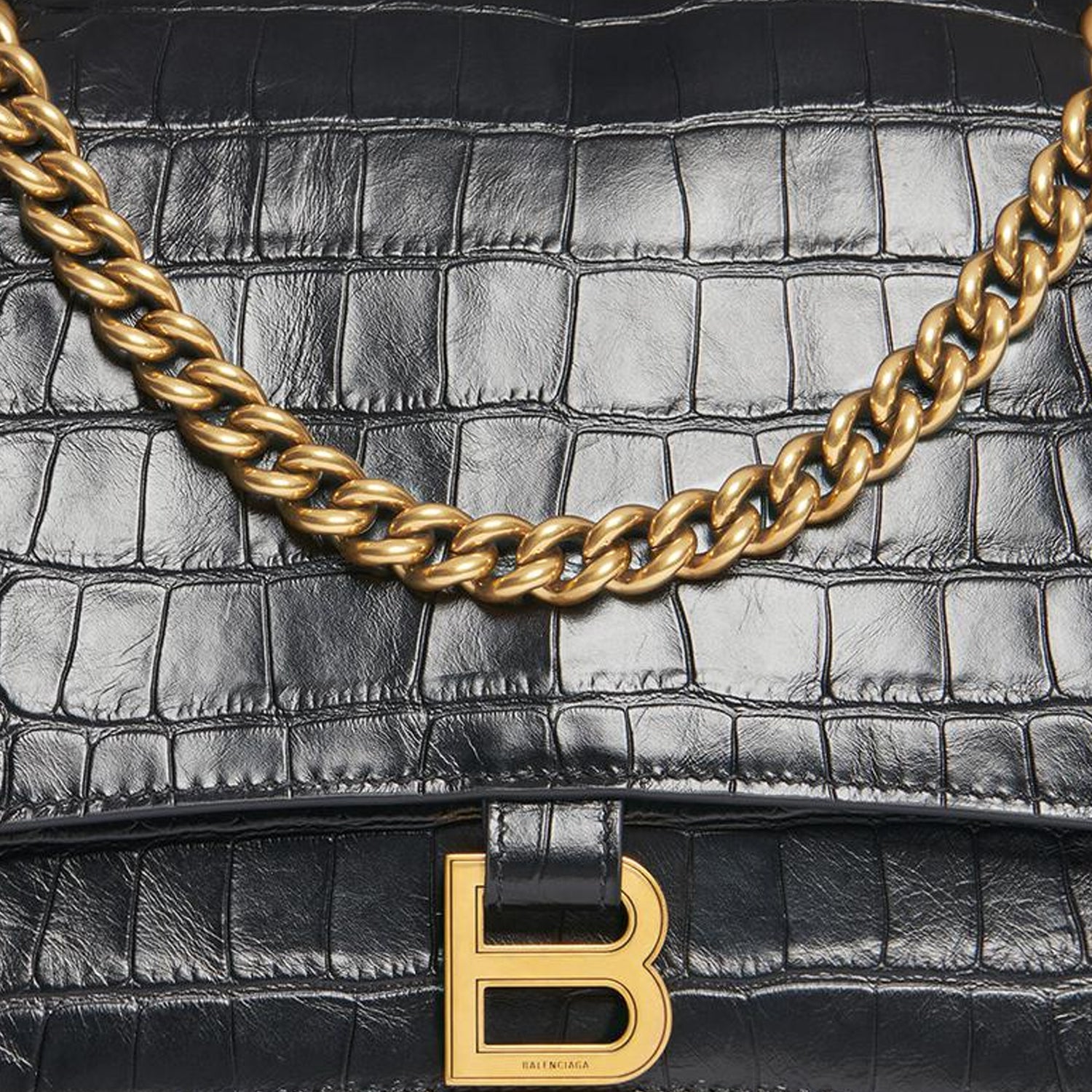 (WMNS) Balenciaga Crush Crocodile Medium Chain Bag 'Black' 716393210IX1000