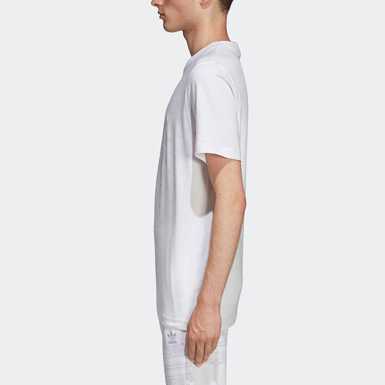 Men's adidas originals Bandana Trefoil Pattern Logo Printing Round Neck Short Sleeve White T-Shirt DX3651