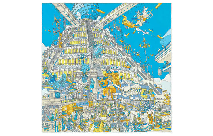 HERMES Silk Scarves Women's Blue/Yellow/Gold