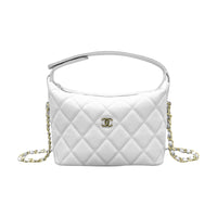 CHANEL Shiny Grained Calfskin Shoulder Bag Crossbody Bag Handbag Women's White