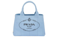 PRADA Fabric Denim Totes Shopping Bag Shoulder Bag Crossbody Bag Handbag Small Size Women's Sky Blue