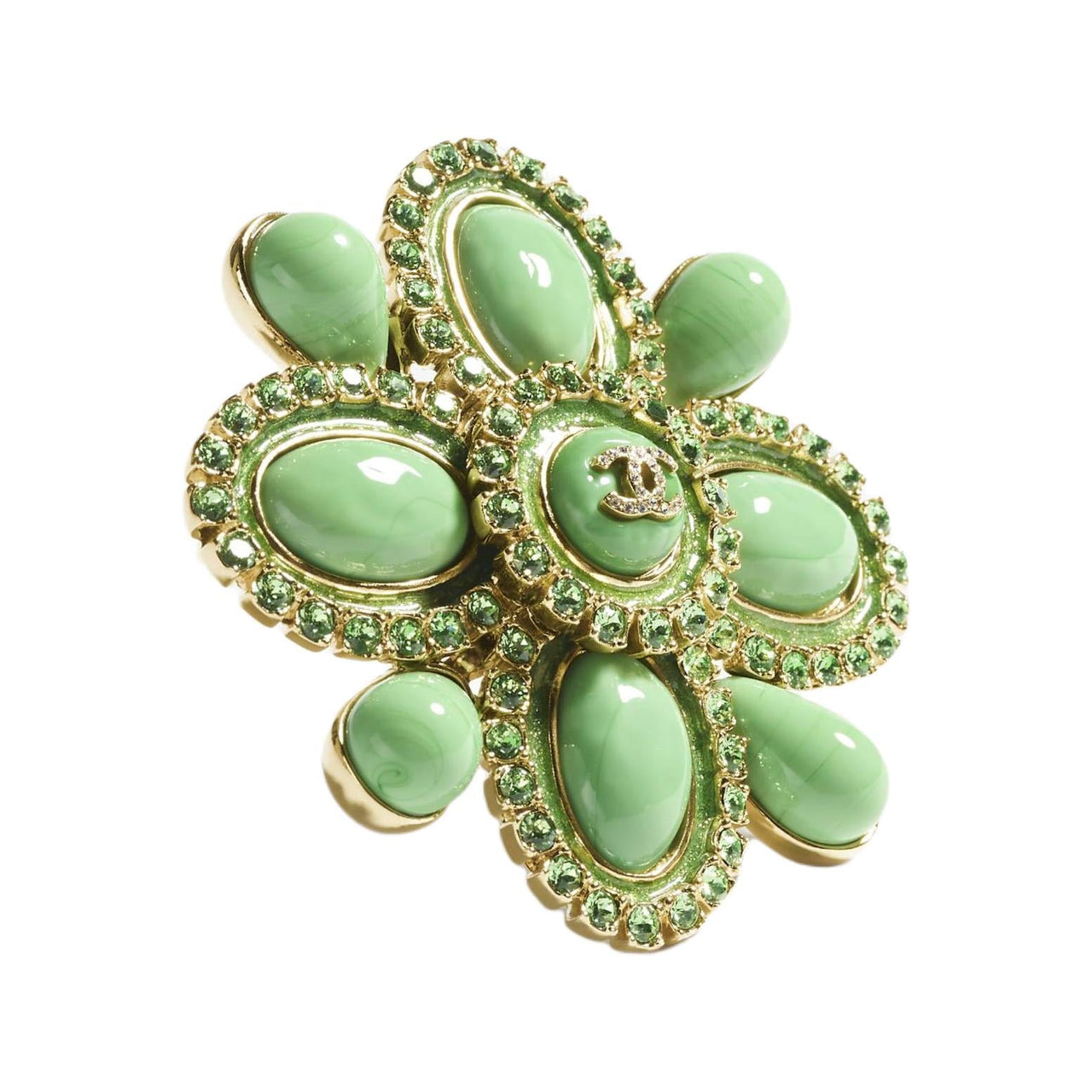 CHANEL Metal Resin Glass Pearl Rhinestone Crystal Brooches Unisex Green