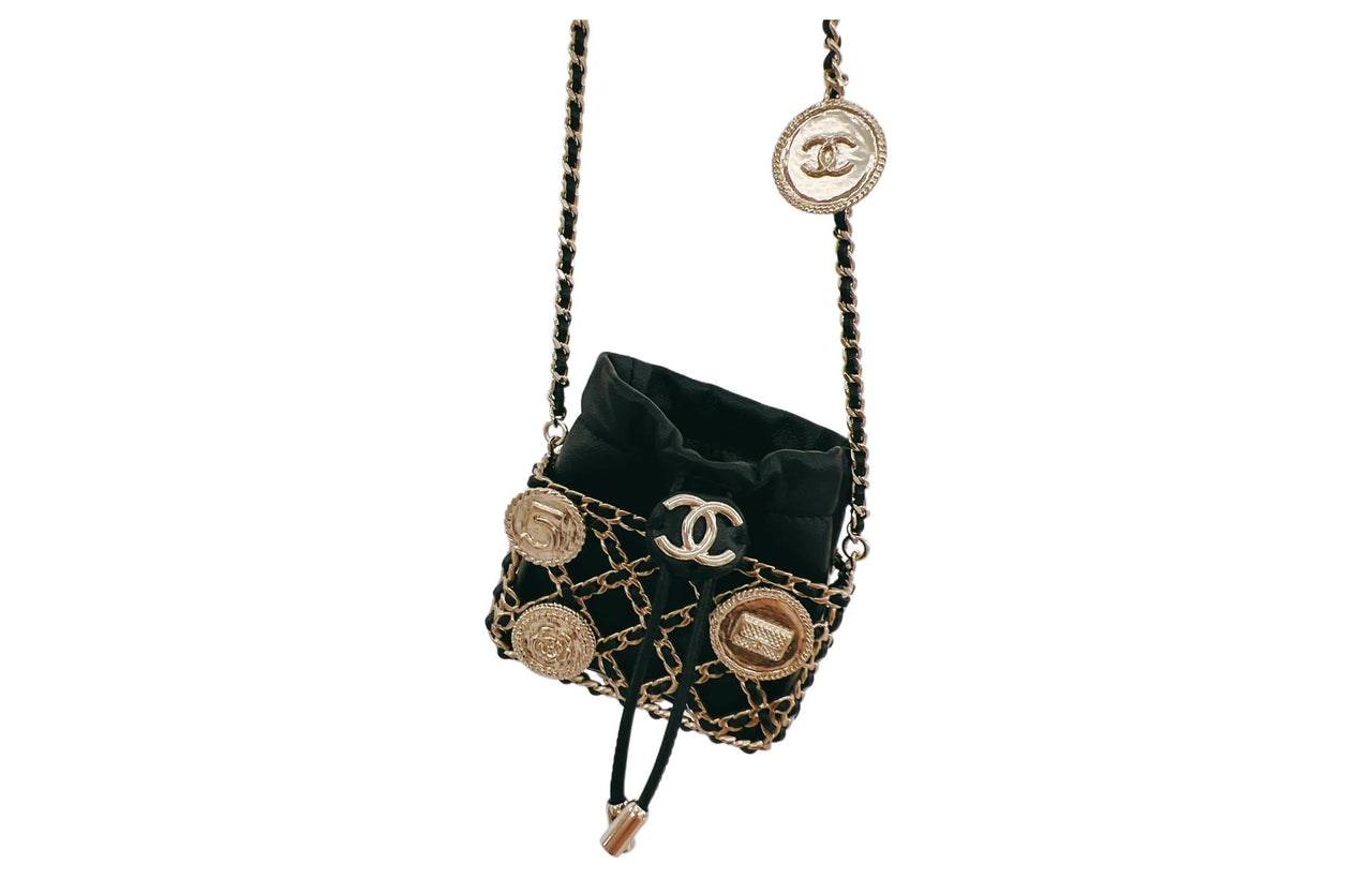 CHANEL Leather Gold Coin Purse Crossbody Bag Women's Black