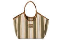 MIU MIU Canvas With Fabric Canvas Bag Tote Bag Shopping Bag Handbag Women's Army Green Large Bean Green