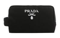 PRADA Recycled Nylon With Patchwork Leather Clutch Makeup Bag Women's Black
