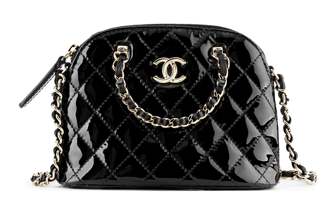 CHANEL Patent Leather Calfskin One Shoulder Crossbody Portable Clutch Regular Women's Black