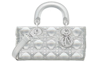 DIOR Lady D-JOY Sheepskin Daisie Bag Shoulder Bag Crossbody Bag Handbag Small Size Women's Fluorescent Silver