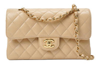 CHANEL Classic Flap CF Grained Calfskin Crossbody Bag Shoulder Bag Women's Beige