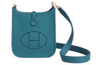 HERMES Evelyne Clemence Leather Ivorie Shoulder Bag Crossbody Bag Mini Women's Denim Blue