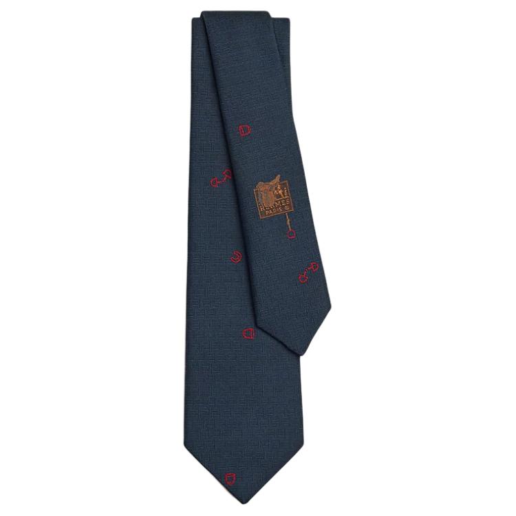 HERMES Mulberry Silk Ties Men's Navy