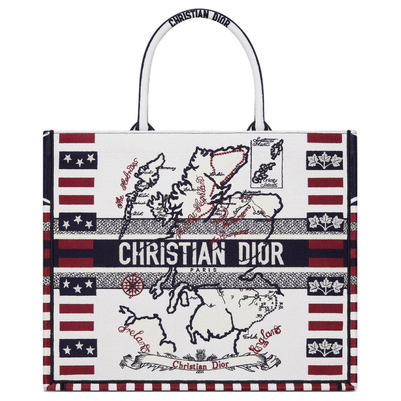 DIOR Cotton Tote Bag Shopping Bag Handbag Large Size Women's White & Red