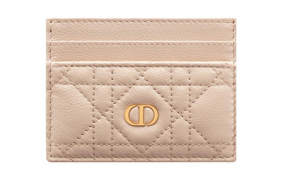 DIOR Caro Cow Leather Card Clip Card Holder Women's Ecru