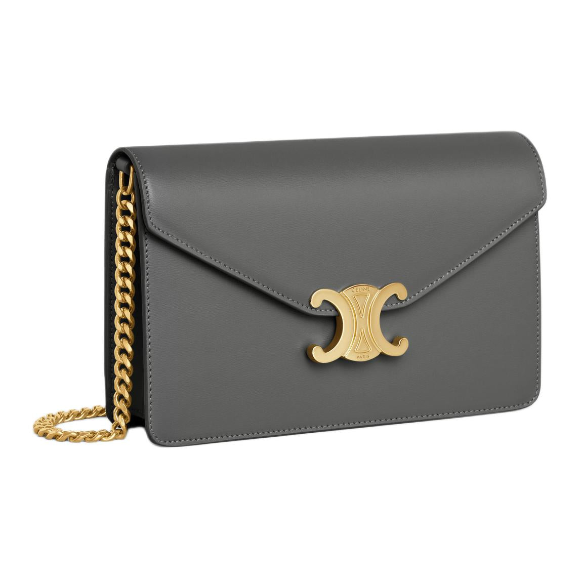 CELINE Calfskin Shoulder Bag, Crossbody Bag, Wallet Women's Charcoal Gray