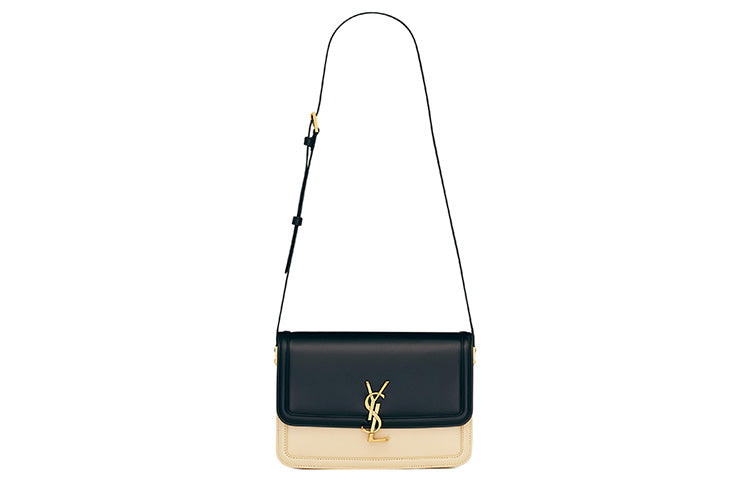 SAINT LAURENT SOLFERINO Cow Leather Tofu Bag Shoulder Bag Crossbody Bag Medium Size Women's Black/Beige