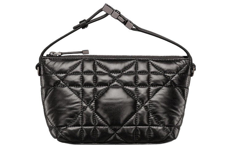DIOR Travel Cow Leather Lunch Bag Clutch Trumpets Women's Black Silver