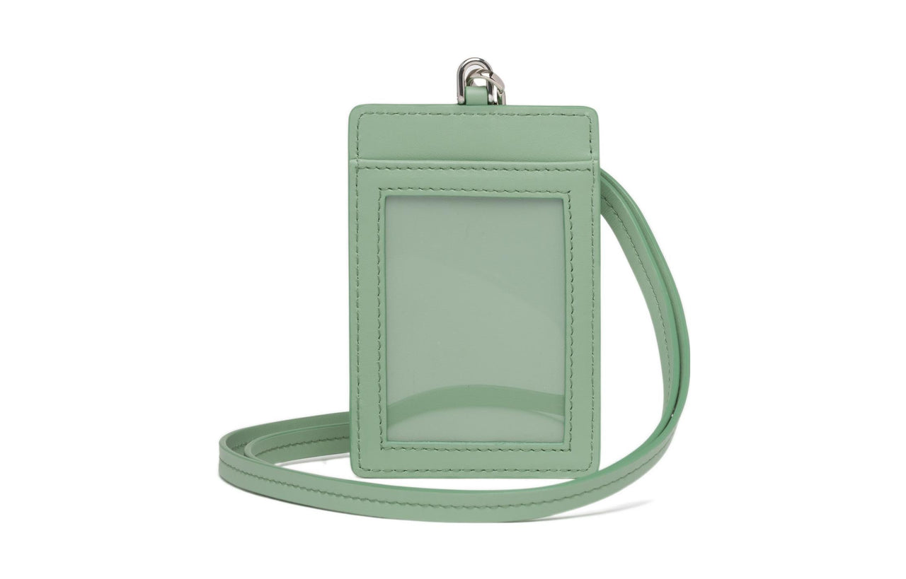 PRADA Ostrich Leather Card Holder Women's Light Green