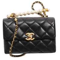 CHANEL Artificial Pearl Shiny Lambskin Mouth Cover Bag Portable Crossbody Bag Shoulder Bag Mini Women's Black
