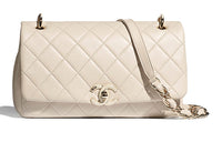 CHANEL Lambskin And Gold Metal Handbag Crossbody Bag Large Size Women's Beige
