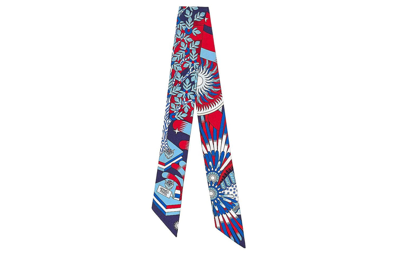HERMES Silk Scarves Women's Marine Blue/Red/White