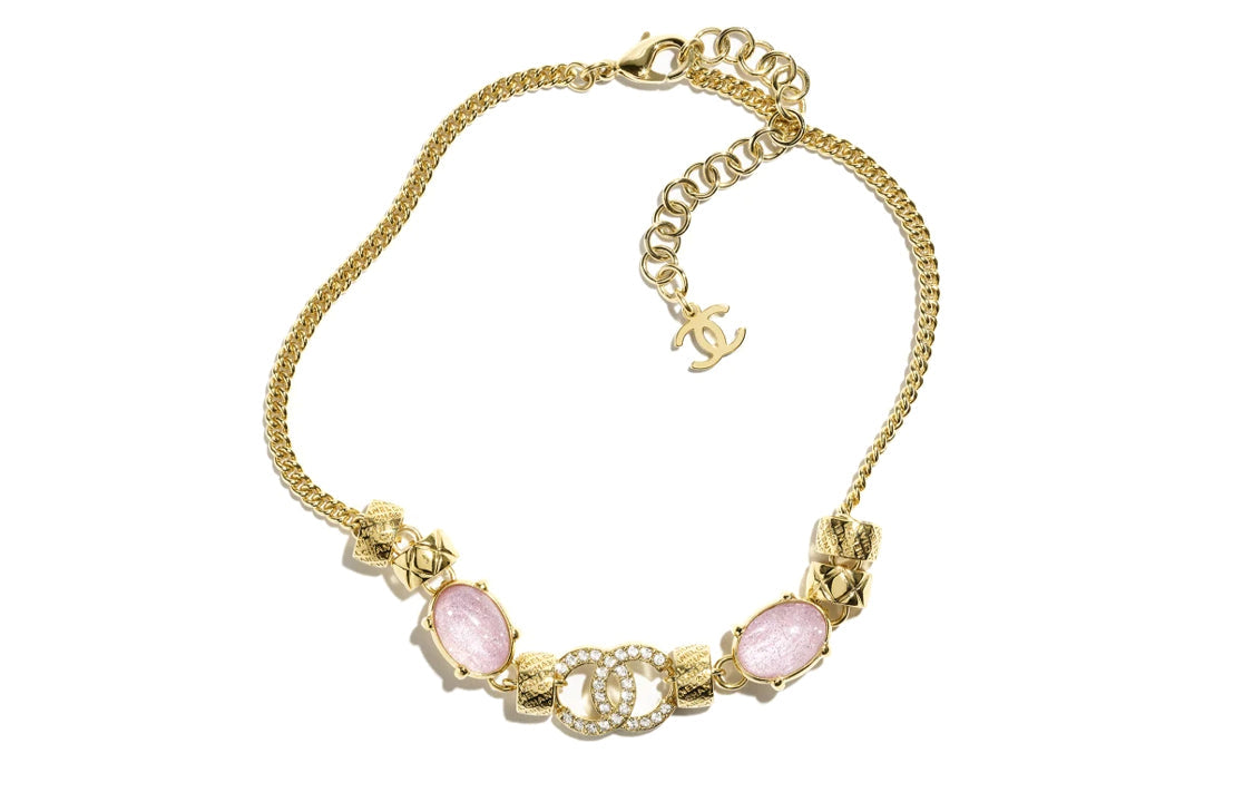 CHANEL Metal Artificial Pearl Rhinestone Pearl Crystal Necklaces Women's Gold