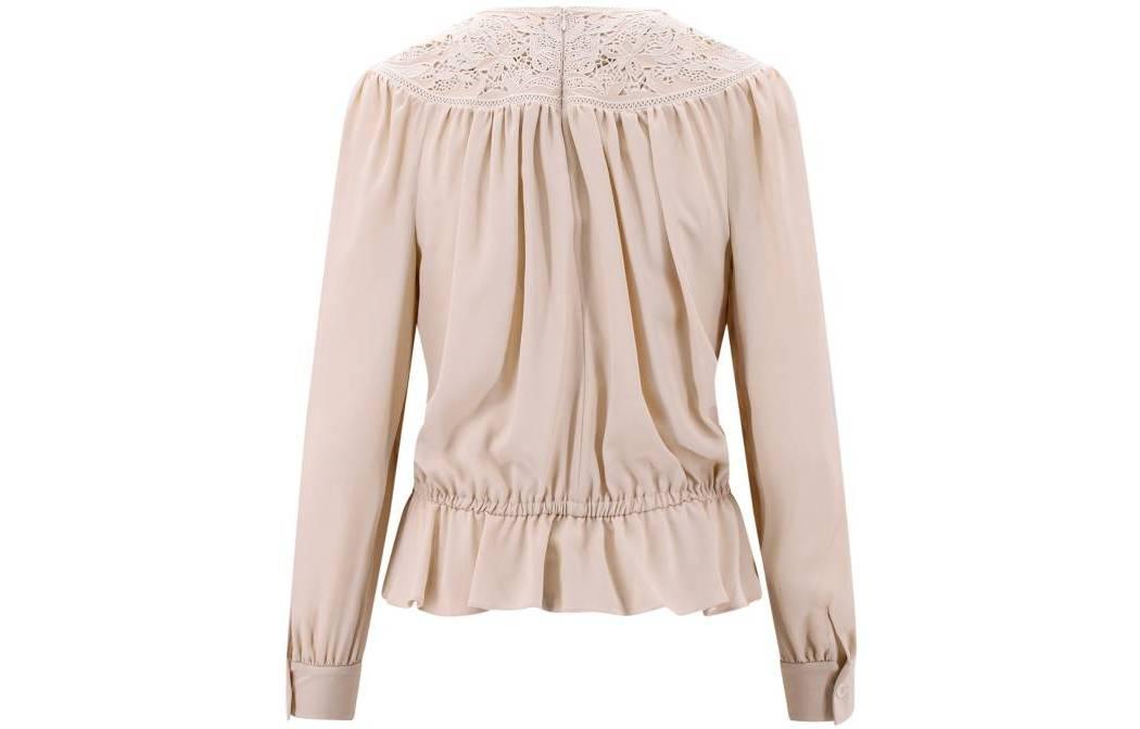 CELINE Guipure Crewneck Long Sleeved Blouse