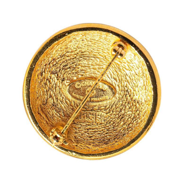 CHANEL 1970 1980 Plated Cc Round Brooch Costume Brooch