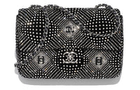 CHANEL Velour Rhinestone Evening Party Bag Shoulder Bag Crossbody Bag Women's Black & Silver
