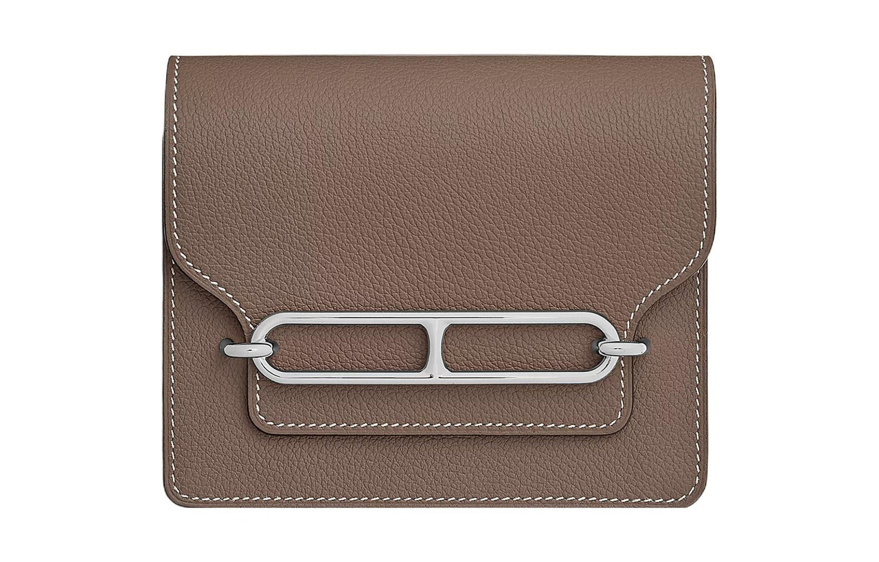 HERMES Roulis Evercolor Calfskin Pig Nose Bag Wallet Women's 18Etoupe Elephant Gray