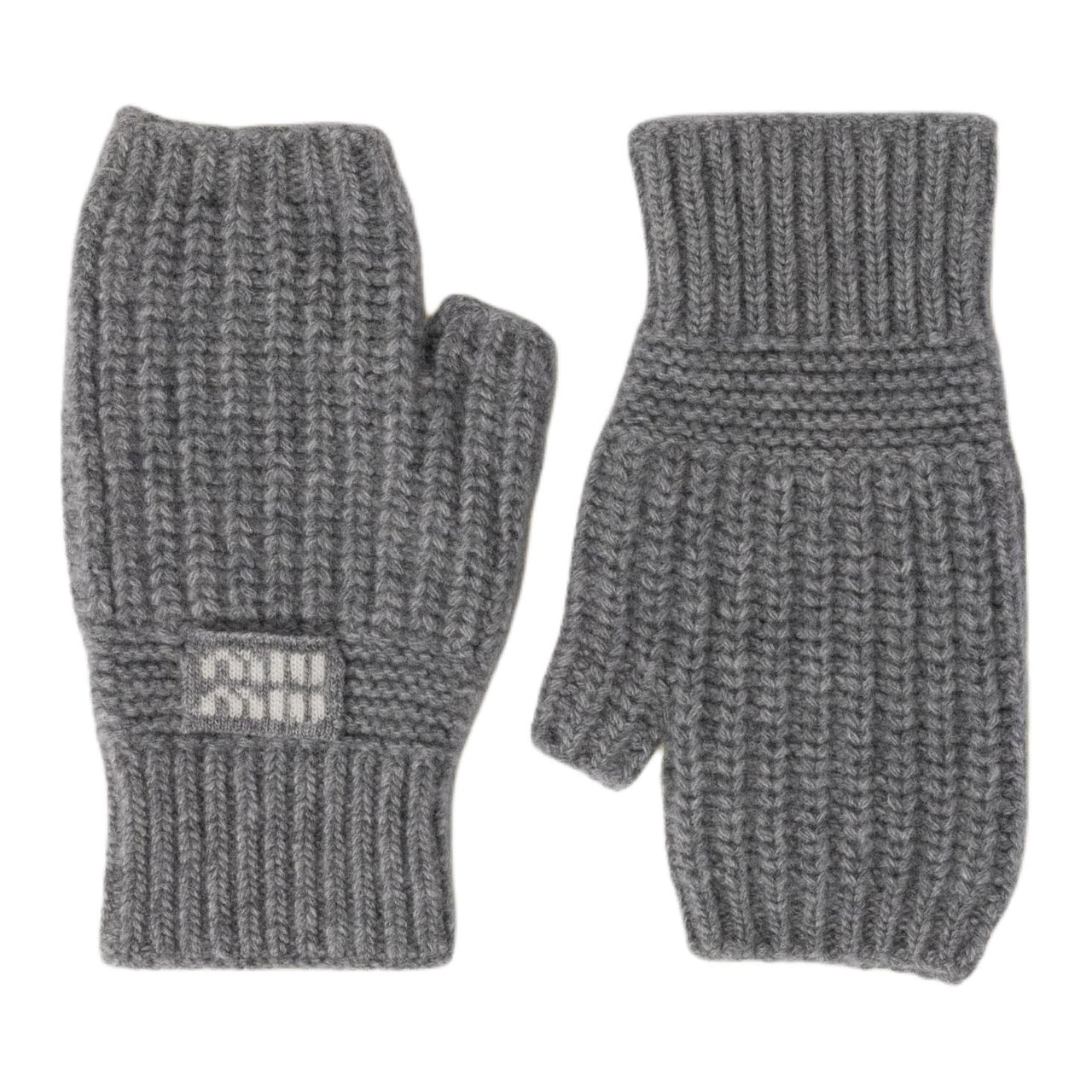 MIU MIU Wool Mohair Fabric Knit Gloves Unisex Gray