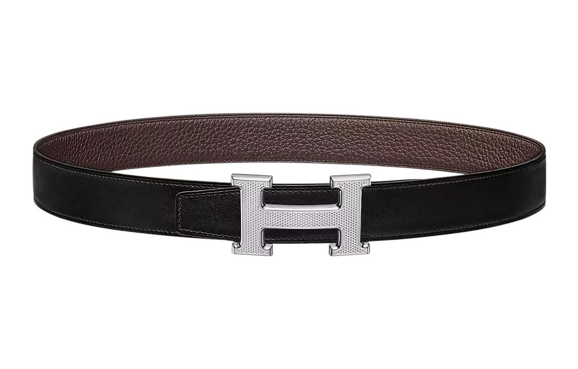 HERMES Cow Leather Belts Men's Black/Chocolate Width  3.2cm